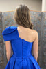 Load image into Gallery viewer, One Shoulder Royal Blue A Line Satin Prom Dress with Bow
