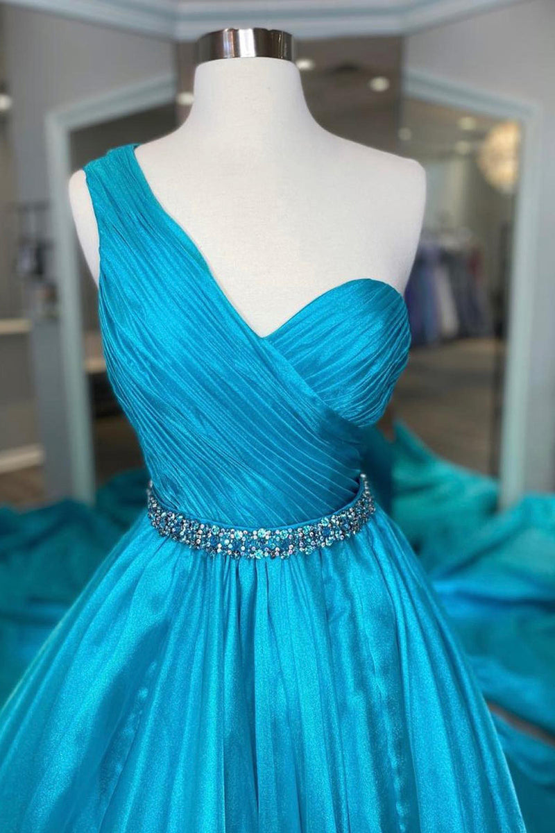 Load image into Gallery viewer, One Shoulder A Line Princess Prom Dress with Beading Waist