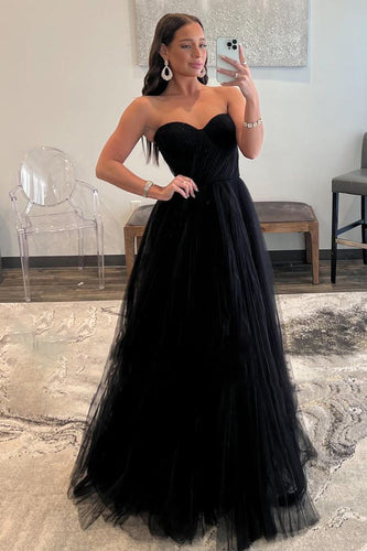 A-Line Black Sweetheart Tulle Princess Prom Dress