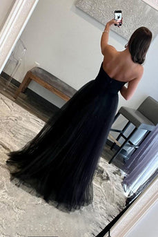 A-Line Black Sweetheart Tulle Princess Prom Dress