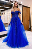 Load image into Gallery viewer, A Line Off the Shoulder Royal Blue Long Prom Dress with Split Front