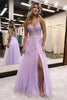 Load image into Gallery viewer, A Line Spaghetti Straps Lilac Long Prom Dress with Appliques