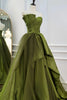 Load image into Gallery viewer, A Line Asymmetrical Straples Green Long Prom Dress with Ruffles