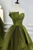 Load image into Gallery viewer, A Line Asymmetrical Straples Green Long Prom Dress with Ruffles