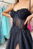 Load image into Gallery viewer, Black Tulle Corset Prom Dress with Slit