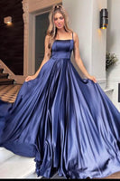 Load image into Gallery viewer, Green A Line Satin Prom Dress with Pockets