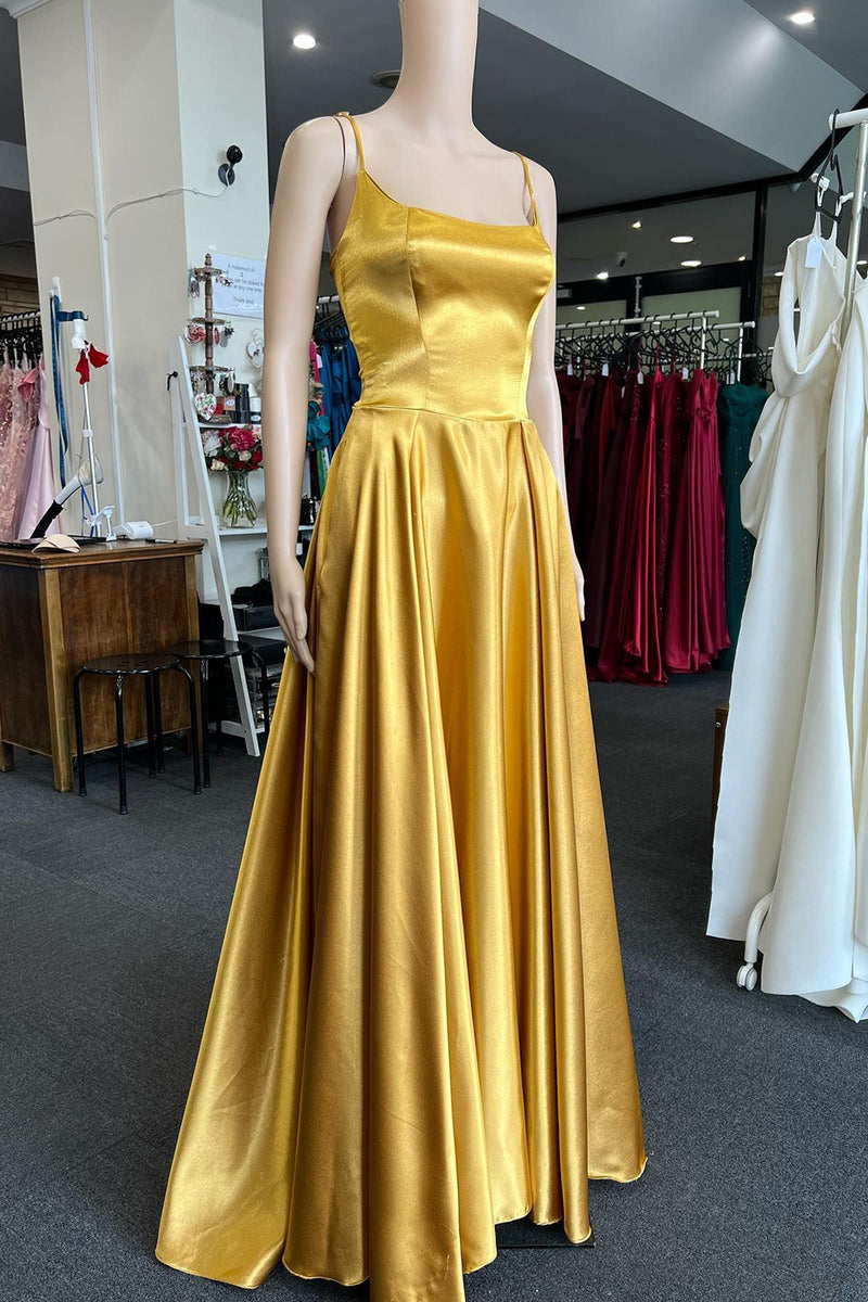 Load image into Gallery viewer, Green A Line Satin Prom Dress with Pockets