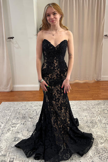 Green Mermaid Strapless Prom Dress with Lace