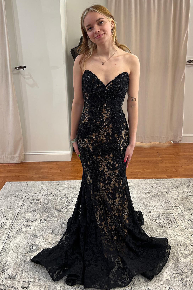 Load image into Gallery viewer, Green Mermaid Strapless Prom Dress with Lace