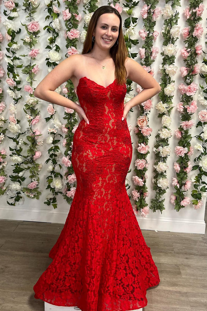 Load image into Gallery viewer, Green Mermaid Strapless Prom Dress with Lace