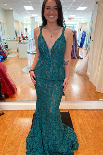 Mermaid Green Beading Prom Dress with Lace