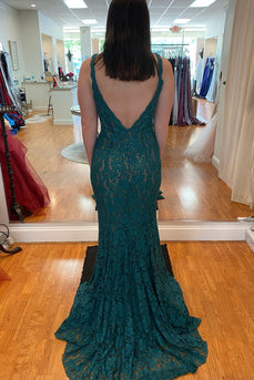 Mermaid Green Beading Prom Dress with Lace