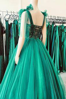 A Line Green Sequin Princess Prom Dress with Tulle