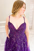 Load image into Gallery viewer, Purple Beading Tulle Plus Size Prom Dress with Slit