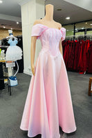 Load image into Gallery viewer, Satin Off the Shoulder Princess Corset Prom Dress