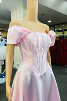 Load image into Gallery viewer, Satin Off the Shoulder Princess Corset Prom Dress