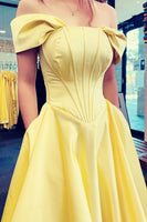 Load image into Gallery viewer, Satin Off the Shoulder Princess Corset Prom Dress