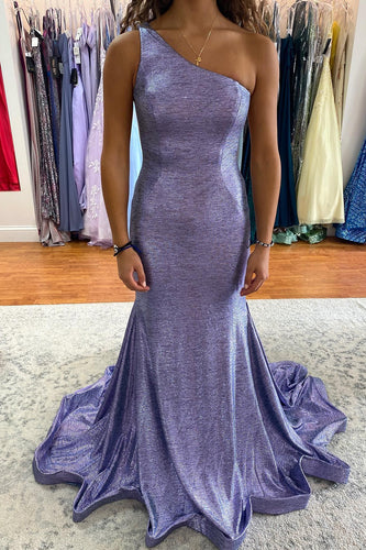 One Shoulder Purple Mermaid Prom Dress