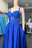 Load image into Gallery viewer, A Line Royal Blue Appliques Corset Prom Dress with Pockets