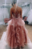 Load image into Gallery viewer, Blush Layered A line Princess Prom Drsss with Lace-up Back
