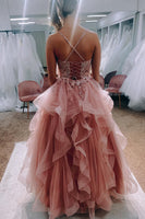 Load image into Gallery viewer, Blush Layered A line Princess Prom Drsss with Lace-up Back