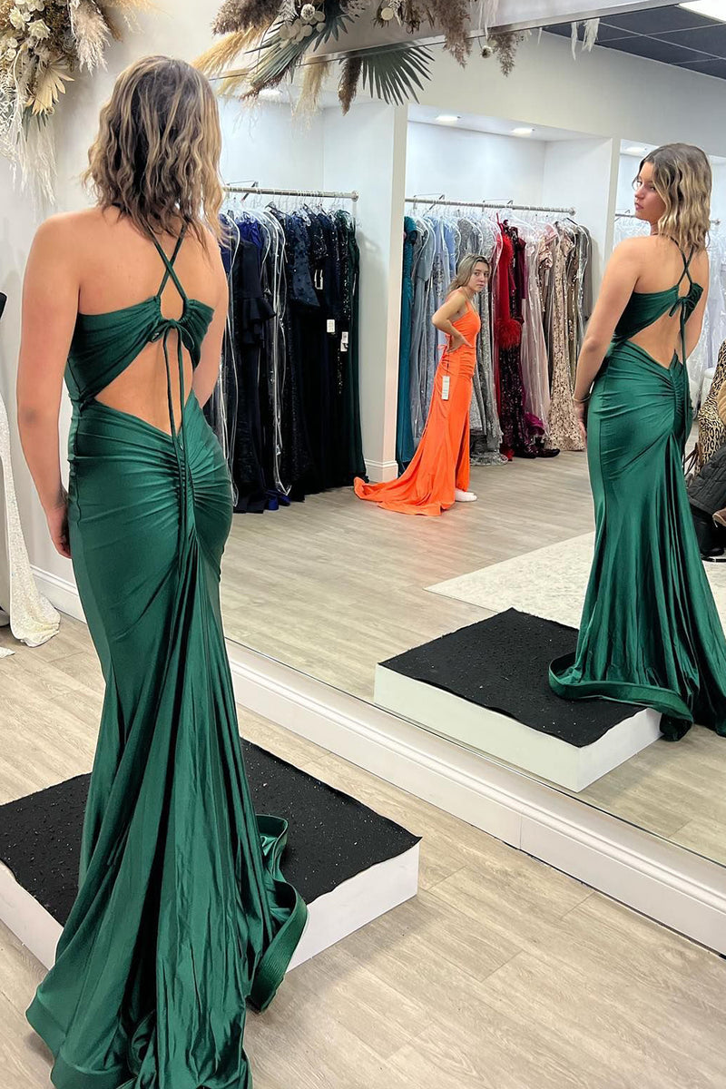 Load image into Gallery viewer, Mermaid V-Neck Satin Simple Prom Dress