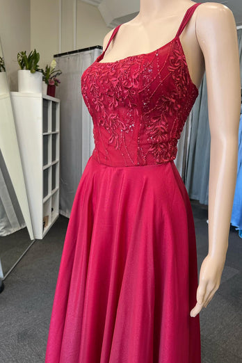 Green Satin Spaghetti Straps Corset Prom Dress