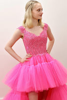 Load image into Gallery viewer, High-Low Pink Beading Princess Prom Dress