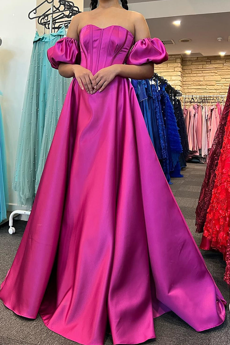 Load image into Gallery viewer, Detachable Sleeves Strapless Satin Prom Dress