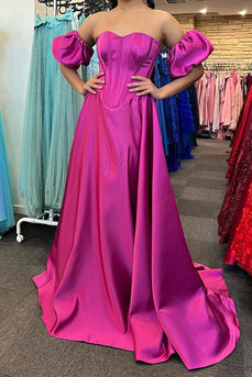 Detachable Sleeves Strapless Satin Prom Dress