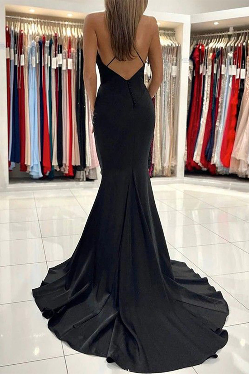 Load image into Gallery viewer, Black Mermaid Prom Dress with Open Back