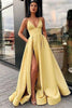 Load image into Gallery viewer, Green Satin A Line Prom Dress with Pockets