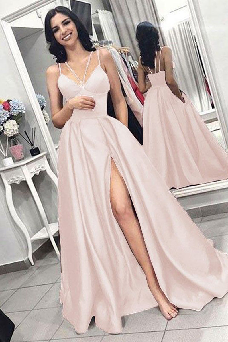 Load image into Gallery viewer, Burgundy Satin A Line Prom Dress with Pockets