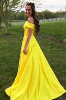 Load image into Gallery viewer, Yellow Satin A Line Princess Prom Dress with Pockets