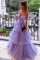 Load image into Gallery viewer, Lavender Layered Corset Princess Prom Dress with Bow