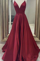 Load image into Gallery viewer, Burgundy A Line Satin Prom Dress with Lace-up Back