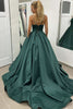 Load image into Gallery viewer, Dark Green Spaghetti Straps Satin A Line Prom Dress with Pockets