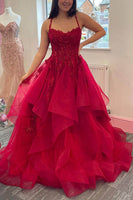 Load image into Gallery viewer, Red Layered Princess Prom Dress with Appliques
