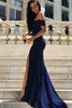 Load image into Gallery viewer, Red Off The Shoulder Satin Mermaid Prom Dress with Slit
