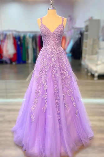 Princess Lavender A Line Prom Dress with Appliques
