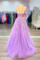 Load image into Gallery viewer, Princess Lavender A Line Prom Dress with Appliques
