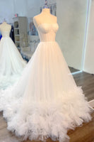 Load image into Gallery viewer, White Corset A-Line Sweetheart Long Prom Dress with Ruffles