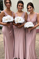 Load image into Gallery viewer, Pink Fitted Spandex Draped Long Bridesmaid Dress with Pleated