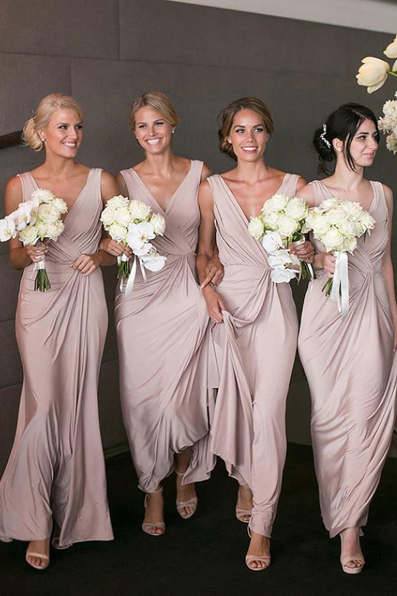Load image into Gallery viewer, Pink Fitted Spandex Draped Long Bridesmaid Dress with Pleated