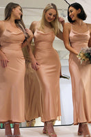 Load image into Gallery viewer, Sheath Dusty Rose Satin Lace-Up Back Bridesmaid Dress