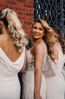 Load image into Gallery viewer, Sheath Spaghetti Strap Ivory Draped Long Bridesmaid Dress