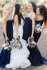 Load image into Gallery viewer, Navy Spaghetti Straps Mermaid Long Bridesmaid Dress