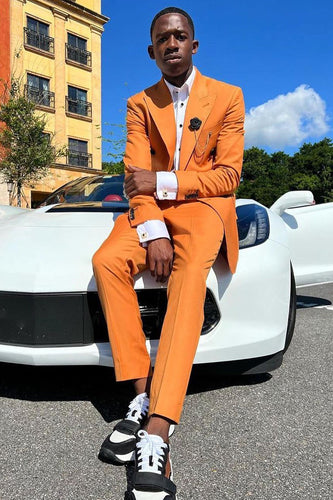 Peak Lapel Orange Side Vents Men's Prom Suits