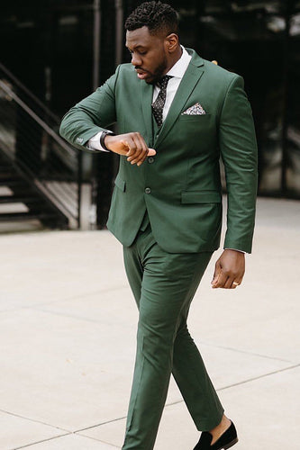 Dark Green Notched Lapel 3 Piece Men's Prom Suits