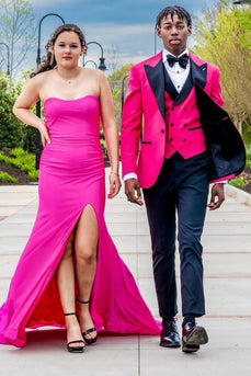 Hot Pink Peak Lapel 3 Piece Men's Prom Suits